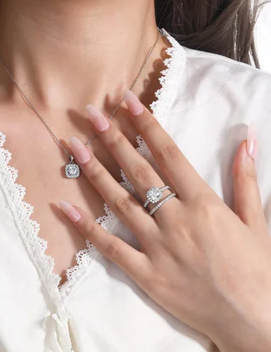 Miniatura 3 de JALOKIVI - Anillos de compromiso de plata de ley 925 para mujer, con halo de circonita cúbica, anillos de promesa solitarios para ella, talla 4-12