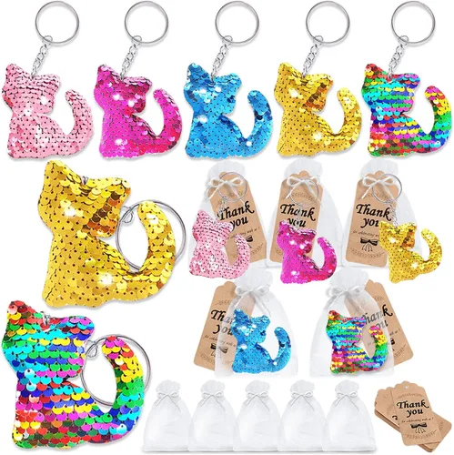 Miniatura 10 de CiciBear Juego de 60 llaveros de lentejuelas de doble cubierta con 20 llaveros para perros, 20 etiquetas de agradecimiento y 20 bolsas para Let's