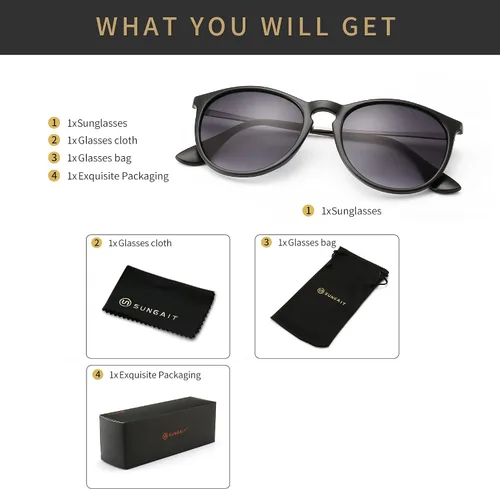 Miniatura 6 de SUNGAIT Gafas de sol redondas vintage para mujeres y hombres, estilo clásico retro