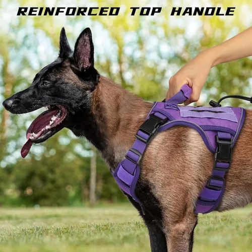 Miniatura 4 de WINGOIN - Arnés táctico púrpura para perros medianos, arnés resistente sin tirones con asa, chaleco militar K9 reflectante ajustable para mascotas