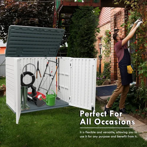 Miniatura 8 de Cobertizo de almacenamiento para exteriores de 35 pies cúbicos, caja de almacenamiento grande de resina, gabinete impermeable y con cerradura