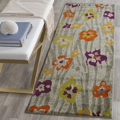 SAFAVIEH Porcello Collection - Alfombra de pasillo, 2 pies 4 pulgadas x 6 pies 7 pulgadas, gris claro y morado, diseño floral, no desprende pelusa y