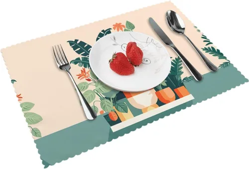 Miniatura 9 de Rectangular Placemats Set of 4, Heat Resistant Cartoon Banana Printed Kitchen Dining Table Mats