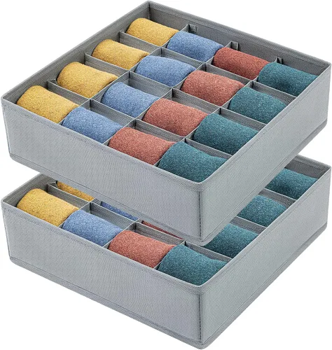 Miniatura 7 de Joyoldelf - Organizador de cajones de calcetines, divisor de ropa interior, organizador de 16 celdas, organizador de cajones de tela, cajas de 2-Gris