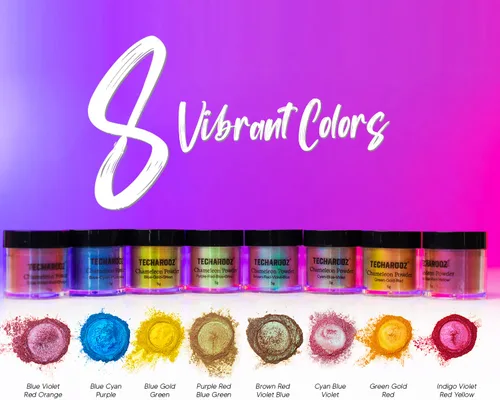 Miniatura 2 de TECHAROOZ Chameleon - Polvo de mica, 8 frascos de 0.18 oz de polvo cromado para uñas de cambio de color, purpurina holográfica para suministros de A
