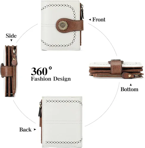 Miniatura 143 de SENDEFN - Billetera pequeña de piel auténtica para mujer, diseño plegable con ventana para tarjeta de identificación