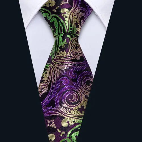 Miniatura 222 de Barry.Wang - Juego de corbata de seda para hombre, diseño de cachemira, pañuelo y gemelos de bolsillo
