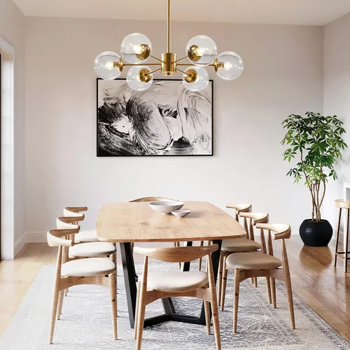 Miniatura 9 de KCO Lighting Modern - Lámpara de araña Sputnik de 6 luces con globo de vidrio transparente, lámpara colgante de techo ajustable de mediados de 6