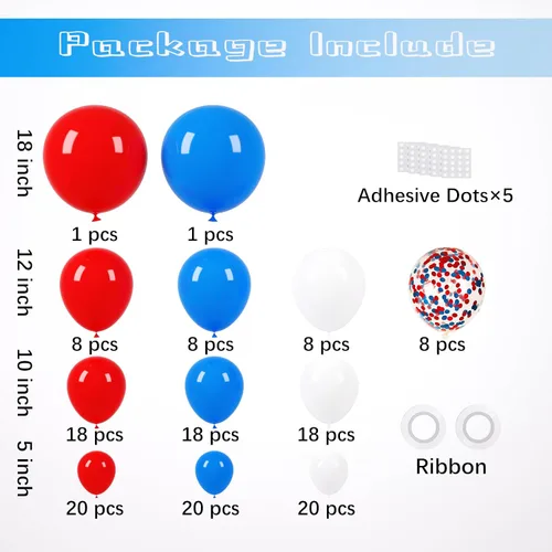 Miniatura 2 de Voircoloria - Juego de arcos de globos de 148 piezas, guirnalda con globos rojos, blancos y azules, decoraciones patrióticas para el 4 de julio, día