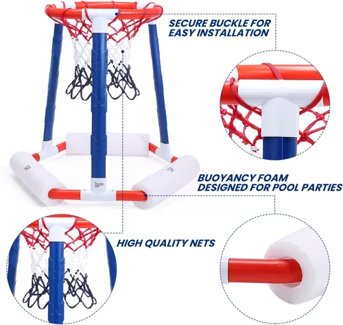 Miniatura 4 de EagleStone Aro de baloncesto para piscina, inflable flotante, juguetes de baloncesto con 2 pelotas de piscina y bomba, piscina al aire libre, aro