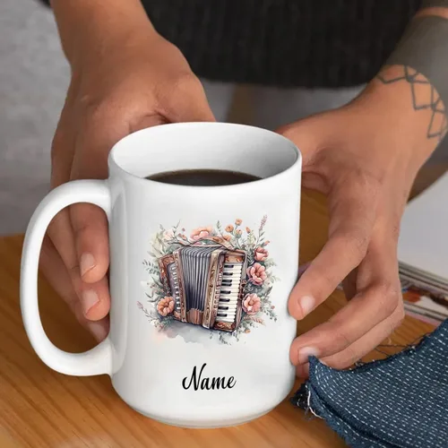 Miniatura 3 de Taza de café de acordeonista personalizada, 11 o 15 onzas, taza blanca para músico, regalo para los amantes del acordeonista