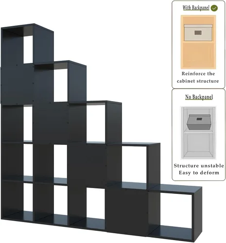 Miniatura 8 de OSCHF Estantería de almacenamiento en forma de cubo escalera, estante esquinero de 5 niveles en forma de L, organizador reversible de 15 cubos