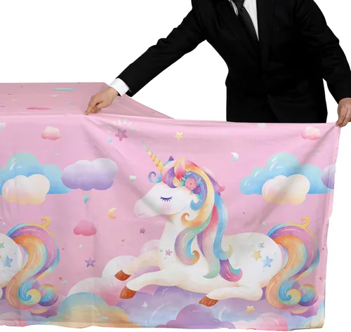 Miniatura 5 de Gatherfun Juego de suministros para fiesta de unicornio: Decoraciones perfectas de cumpleaños de unicornio, incluye paquete de 2 manteles