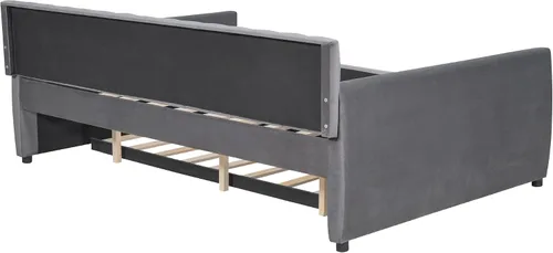 Miniatura 6 de SOFTSEA Sofá cama matrimonial con nido, sofá cama tapizado de terciopelo con respaldo vertical copetudo para sala de estar, dormitorio, no necesita