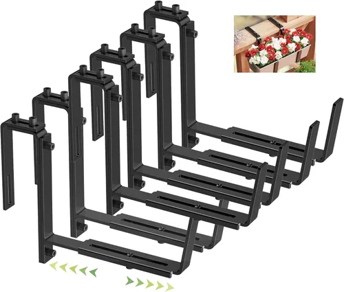 Miniatura 16 de Y&M Soportes de caja de ventana, de hierro resistente, ajustables, para barandillas, perfectos para balcones, vallas y jardines (4 unidades)