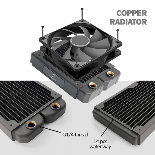 Miniatura 7 de greenDracaena.io 120mm - 28mm/1.1 pulg. de espesor Radiador de computadora, Enfriador de agua de cobre de 14 tubos para disipador de calor de CPU