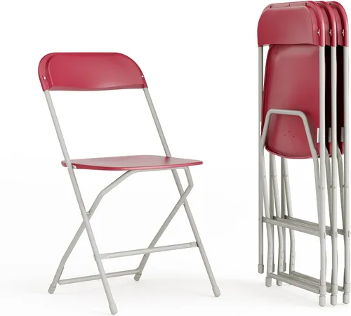 Flash Furniture Hercules Series Silla plegable de plástico, color rojo, paquete de 4, capacidad de peso de 650 libras, cómoda silla para eventos,