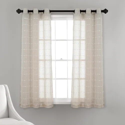 Lush Decor Farmhouse - Par de paneles de cortinas traslúcidas con textura y ojales, 38 pulgadas de ancho x 63 pulgadas de largo, color beige