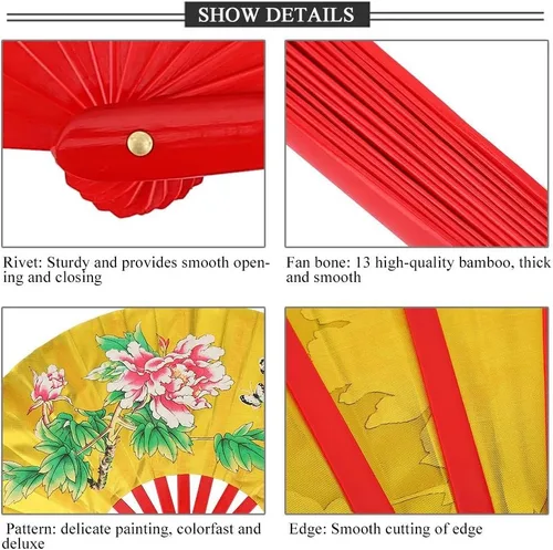Miniatura 2 de VGEBY Ventilador chino tradicional, ventilador de tai chi de lucha contra Kung Fu, ventilador plegable de bambú, dorado, para artes marciales, danza
