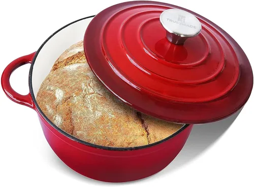 Miniatura 10 de Trustmade Horno holandés de hierro fundido de 3 cuartos de galón, olla de cocina recubierta de esmalte con tapa para hornear en casa, estofado