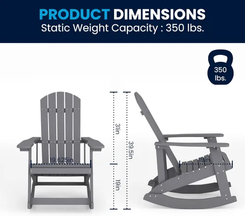 Miniatura 3 de Flash Furniture Savannah - Mecedora Adirondack de madera de poliresina, poliestireno gris para todo tipo de clima, herrajes de acero inoxidable