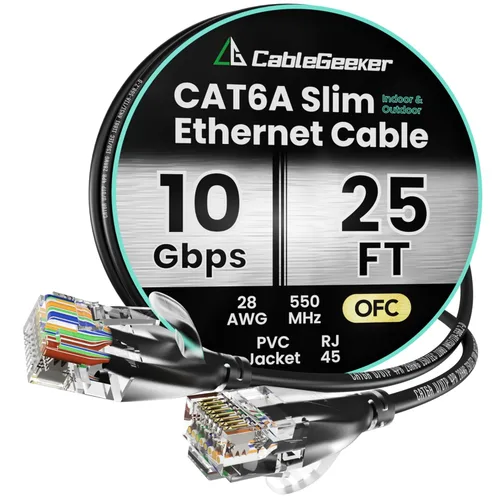 Miniatura 58 de Cable Ethernet Cat 6 de 100 pies, para interiores y exteriores, red de Internet de alta velocidad de 10 Gbps, cable de conexión Ethernet plano