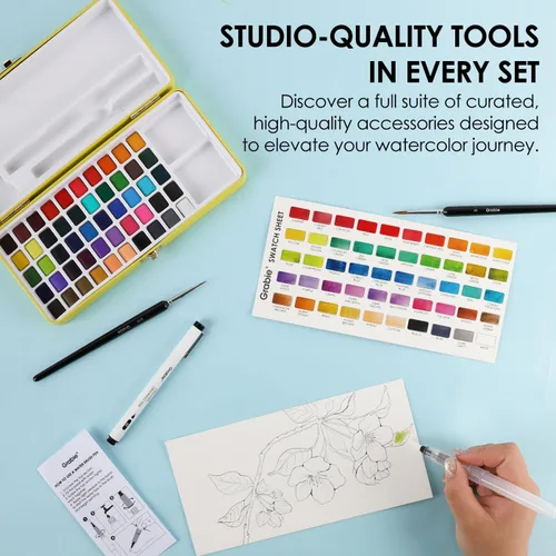Miniatura 4 de Grabie Juego de Pintura de Acuarela Todo en Uno Premium de 50 Colores - Pincel de Pintura de Detalle Incluido, Pinturas de Acuarela, Juegos de 50