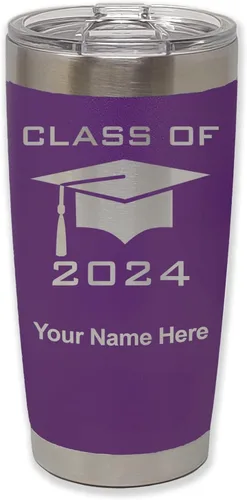 Miniatura 39 de LaserGram Vaso aislado al vacío de 20 onzas, grado de tapa clase de 2024, 2025, 2026, 2027, 2028, grabado personalizado incluido (negro)