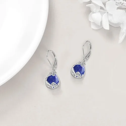 Miniatura 220 de Aretes colgantes con forma de lágrima de filigrana de piedra lunar de plata de ley 925 con cierre de palanca para mujer, regalos de joyería