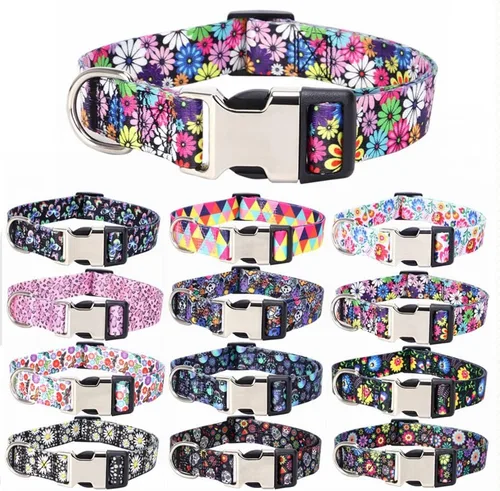 Miniatura 7 de Lindo collar para perros XS, pequeños, medianos y grandes, collar de nailon suave para mascotas, con estampado 3D multicolor, collares ajustables 5