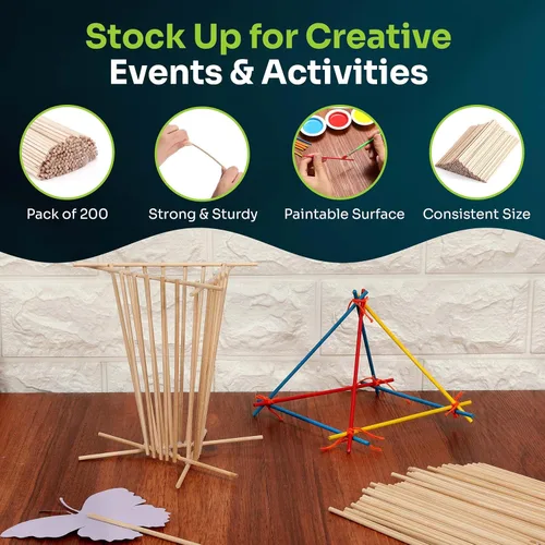 Miniatura 5 de Mart Cobra Varillas de madera – Paquete de 200 – Pasadores de madera de abedul precortados de 1/8 x 6 pulgadas, palitos para manualidades, lisos