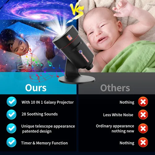 Miniatura 5 de Proyector de galaxia [ruido blanco] con máquina de sonido, 28 sonidos relajantes, función de memoria, temporizador para dormir, luz de estrellas