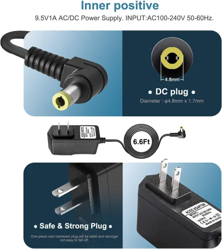 Miniatura 2 de Adaptador de corriente de cargador Casio de 9.5V Casio compatible con Casio Piano AD-E95100LU, Casio Keyboard SA-76, SA-77, SA-46, LK-135, WK-225