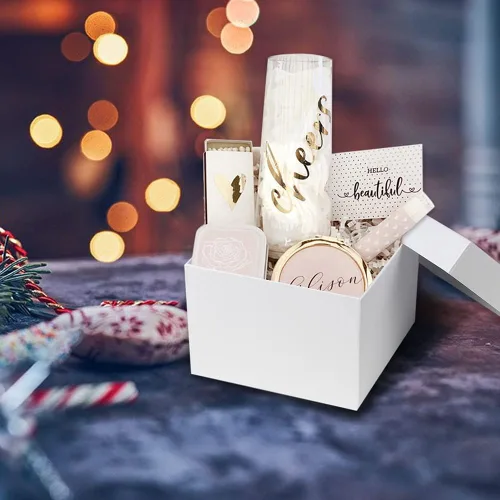 Miniatura 2 de Briful Cajas de regalo cuadradas con tapas, juego de 4 cajas de regalo blancas de varios tamaños, cajas de regalo para regalos de cumpleaños, dama