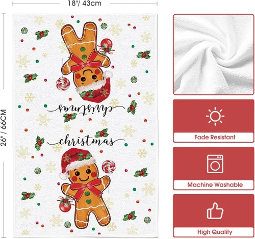 Miniatura 6 de Artoid Mode Juego de 2 toallas de cocina de Navidad con caramelo de jengibre, 18 x 26 pulgadas, bola de Navidad, decoración de invierno, toallas