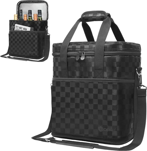 Miniatura 21 de Opux Bolsa térmica de vino con aislamiento para 4 botellas, a prueba de fugas, portátil, para viajes, picnic, regalo BYOB (negro)