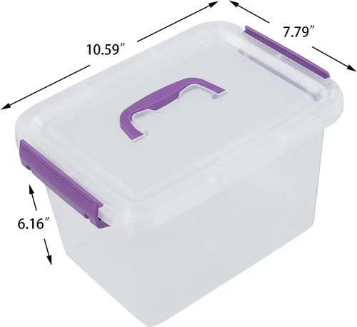 Miniatura 2 de Contenedor de plástico transparente con tapa, caja de cierre de 6 cuartos de galón con mango morado, 6 paquetes