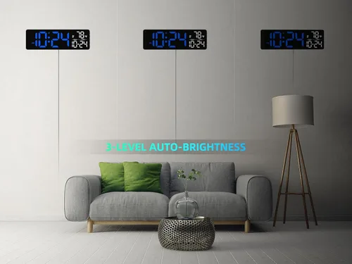 Miniatura 6 de Reloj de pared LED digital grande con fecha, temperatura, brillo automático, DST automático Gran reloj digital para dormitorio, escritorio, aula