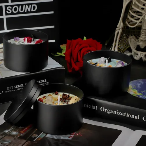 Miniatura 6 de Paquete de 12 tarros de velas, latas de velas de 8 onzas con tapas, tarros de velas de metal vacíos para hacer velas a granel, color negro Negro