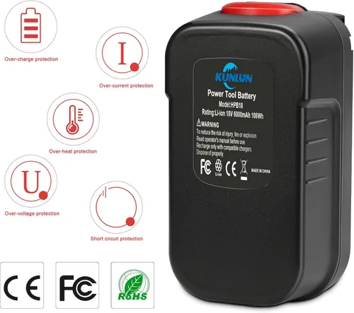 Miniatura 5 de KUNLUN 6.0Ah HPB18-OPE - Batería de iones de litio de 18 voltios de repuesto para Black and Decker 18V Batería HPB18 HPB18-OPE 244760-00 A1718