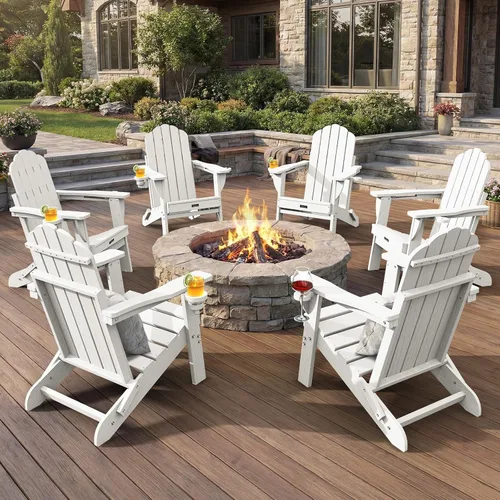 Miniatura 43 de Silla Adirondack plegable, silla Adirondack de HDPE con 2 soportes para tazas, sillas para fogatas al aire libre de fácil montaje para patio, Negro