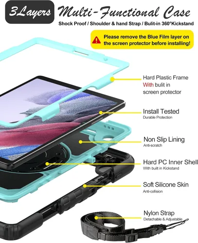 Miniatura 2 de Funda protectora para Samsung Galaxy Tab A7 Lite de 8.7 pulgadas 2021 (SM-T220/T225), con protector de pantalla, correa de mano, soporte para Negro