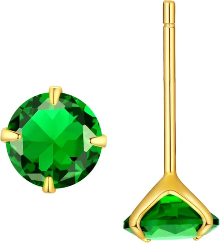 Miniatura 6 de Aretes de esmeralda chapados en oro amarillo o platino, plata de ley y circonita cúbica verde, aretes de tuerca para mujeres y niñas, joyería