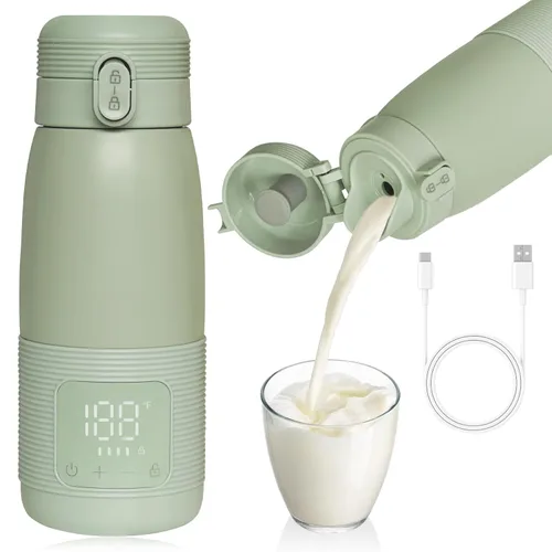 Calentador de botellas portátil para viajes, 17 onzas, portátil, leche materna y calentador de agua, calentamiento de precisión rápida, control de
