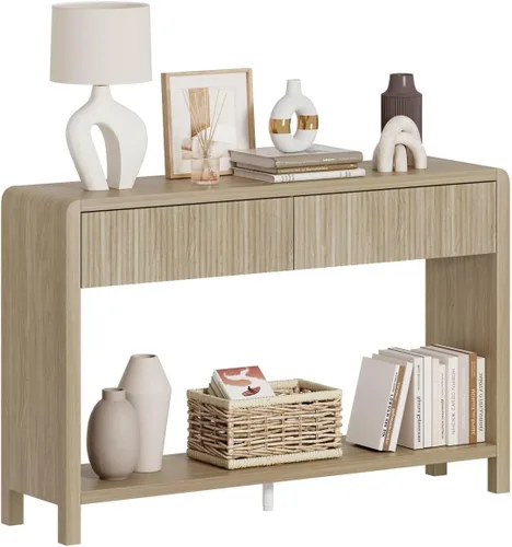 Miniatura 17 de FATORRI Mesa consola para entrada, moderna mesa de sofá con 2 cajones para sala de estar, mesas de pasillo de madera y mesas de sofá detrás del sofá