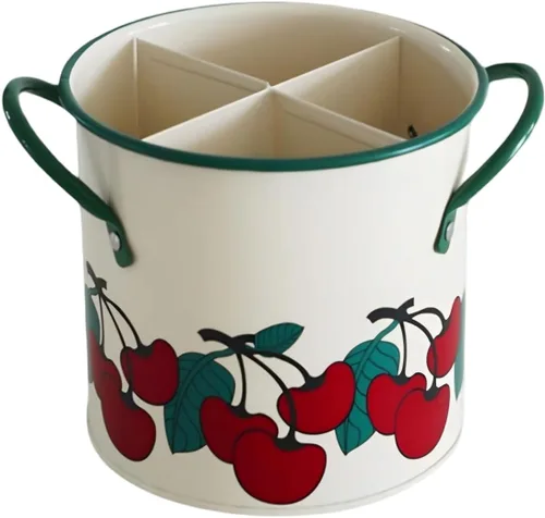 Vajilla vintage para utensilios de cocina, color rojo vintage, organizador de hierro con divisor desmontable, 4 compartimentos con orificio de