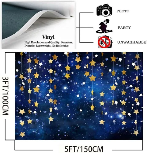 Miniatura 5 de Twinkle Twinkle Littler - Telón de fondo de estrellas pequeñas con purpurina dorada y estrellas pequeñas, decoración de fiesta de cumpleaños, baby
