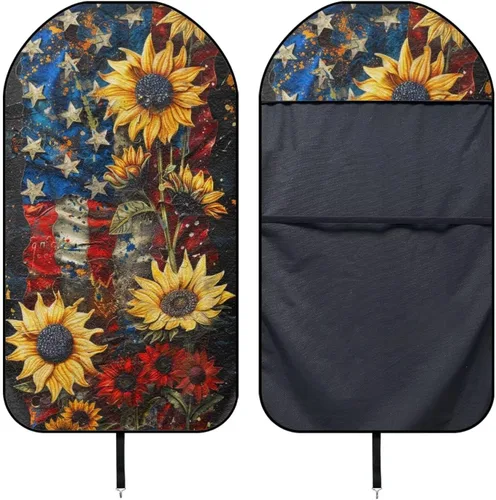 Miniatura 6 de Fundas de Asiento de Coche con Diseño de Sudadera de Girasol y Bandera Estadounidense para Coche, Camión, SUVs, Protector de Asiento Impermeable