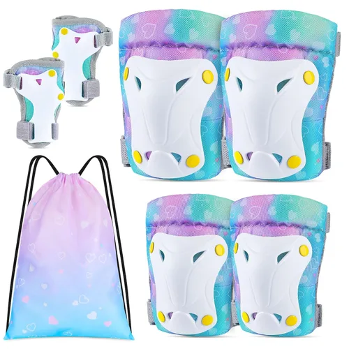 Miniatura 7 de FIODAY Rodilleras para niños, rodilleras para niños pequeños y coderas, muñequeras con bolsa de cordón, juego de equipo de protección ajustable