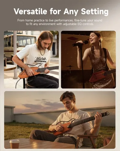Miniatura 7 de Donner HUSH I Guitarra Para Viajar - Guitarra Acústica-Eléctrica Sin Cabeza Portátil Ultraligera y de Rendimiento Silencioso, Cuerpo de Caoba